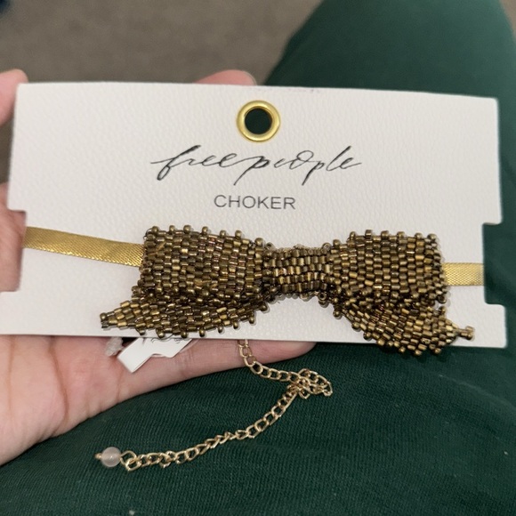 NWT Free people Backstage Pass Choker Gold Beaded Bow Necklace - Picture 4 of 4